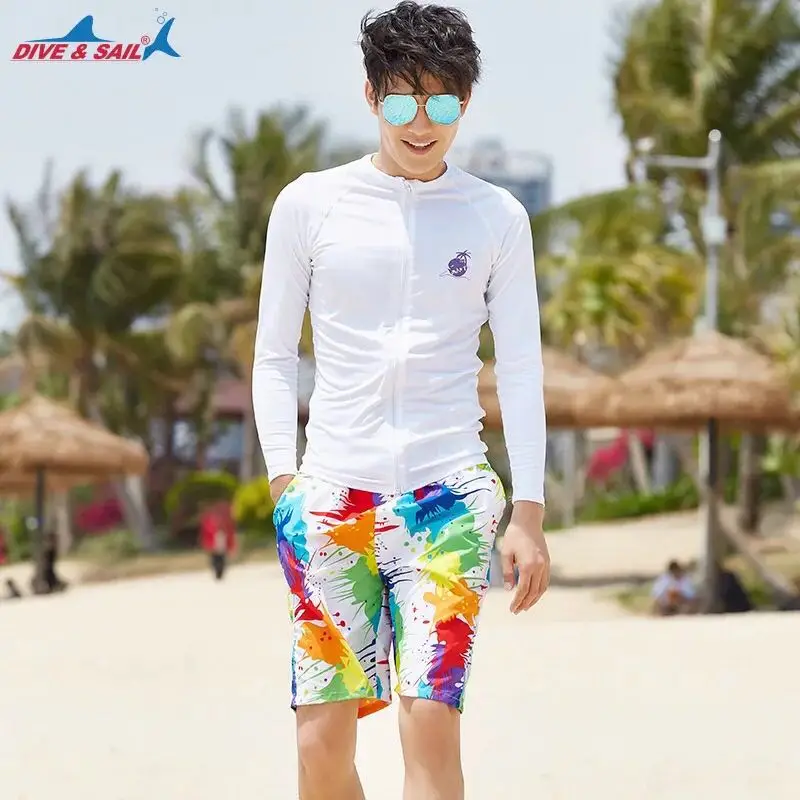 men 2 piece Комплект из 2-3 предметов для пары с длинными рукавами и застежкой-молнией UPF 50+ Солнцезащитная купальная рубашка, плавки, бюстгальтер, рашгарды для мужчин и женщин - Цвет: men 2 piece