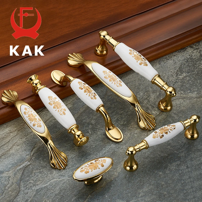 KAK 5 шт. золотые керамические ручки для шкафов выдвижных ящиков из сплава цинка