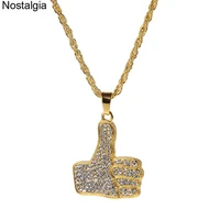 nostalgia thumb up to praise you are best hand sign message long sweater necklace women iced out rhinestone bling jewelery