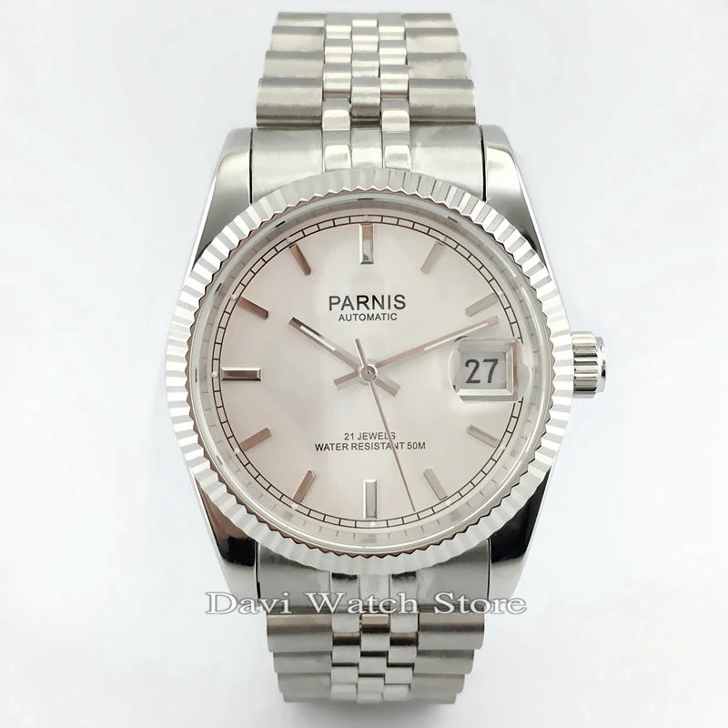 Parnis 36mm stainless steel case strap silver dial miyota automatic mens womens watches | Наручные часы