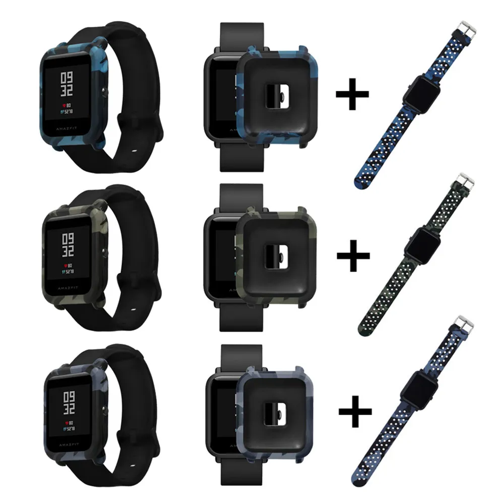 Для Amazfit ремешок Ремешок Bip Камуфляжный ремешок для Xiaomi Amazfit Bip Youth TPU чехол+ силиконовый браслет сменный Браслет