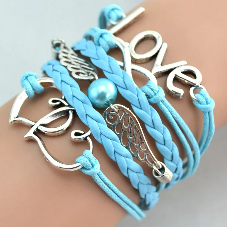

Charm bracelet factory price for Woman With Men Jewelry Wholesale Heart Wing Love Bead Rope Chain Pulseiras Masculina