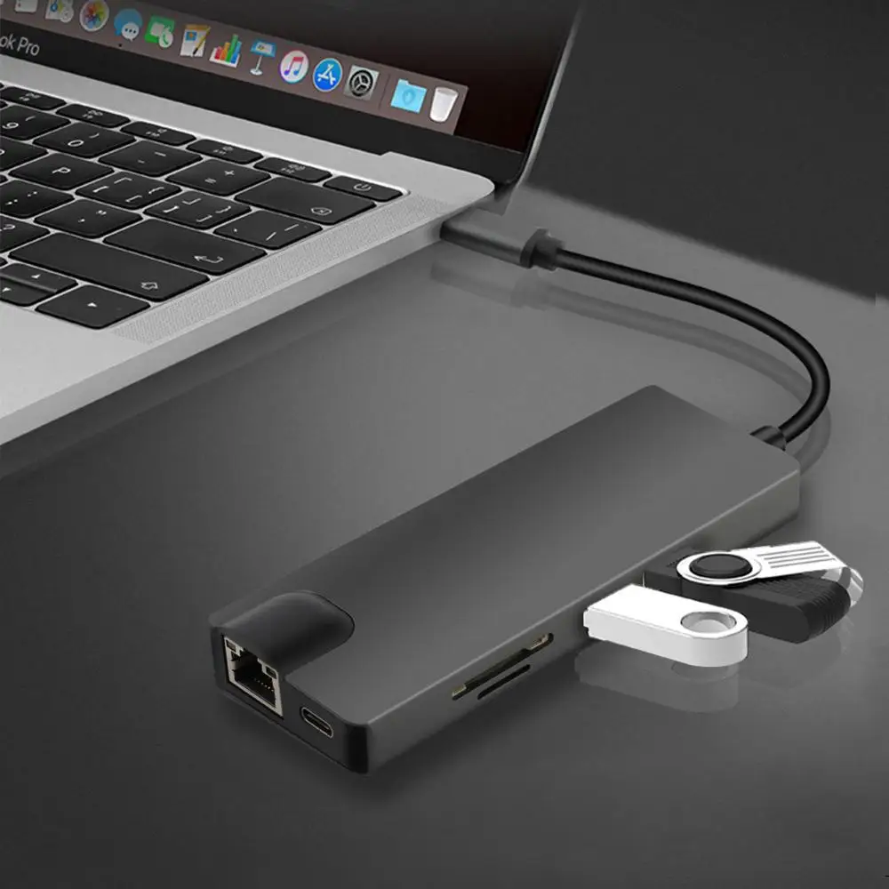 8В1 USB-C концентратор USB C к VGA HDMI 4K RJ45 Micro SD/TF кардридер адаптер Type 3 0 для MacBook Chromebook