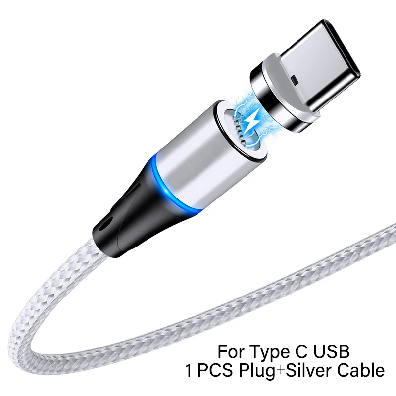 For Type C Silver 3A Быстрая зарядка магнитное зарядное устройство Micro usb type C кабель для iPhone 6 7 8 Plus X huawei Xiaomi Android мобильный телефон USBC 1 м шнур - Цвет: For Type C Silver