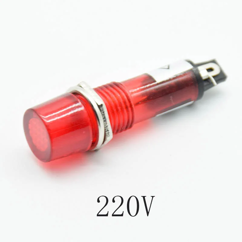 220V 5 шт. сигнальная лампа панель монтажный неоновый Индикатор красный зеленый оранжевый свет 220 в 12 В 24 В DC монтажное отверстие 10 мм - Цвет: 220V