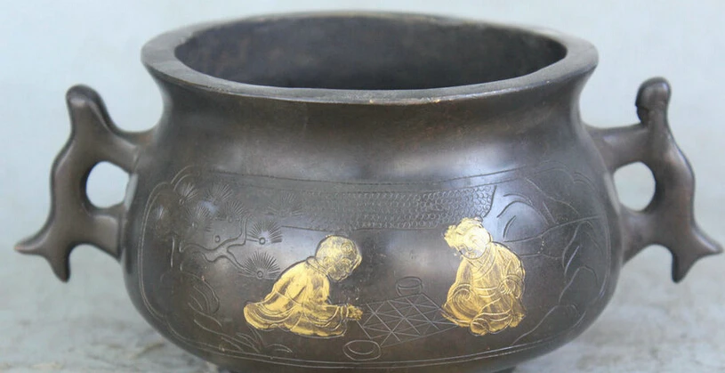 song voge gem S2181 7 Marked Chinese Bronze 3 Foot Boy Girl Tong Zi Play Chess Incense Burner | Дом и сад