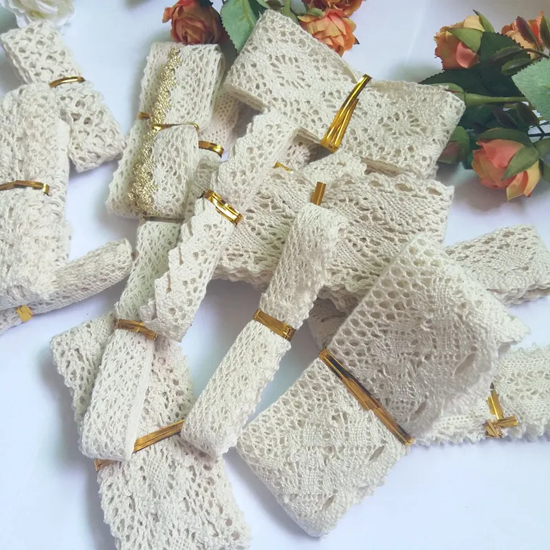 20 шт./штука смешанные вязаные хлопковые кружевные ленты бежевого цвета для