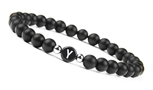 Letter Y bracelet Браслет из бисера с натуральными камнями для мужчин и женщин, A-Z браслет с 26 буквами, 6 мм, матовый черный оникс, браслеты ручной работы, модное ювелирное изделие - Окраска металла: Letter Y bracelet