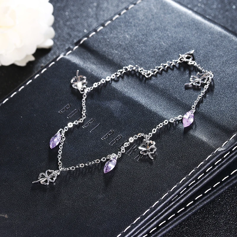 Женские ножные браслеты из серебра 100% пробы модные блестящие ювелирные изделия