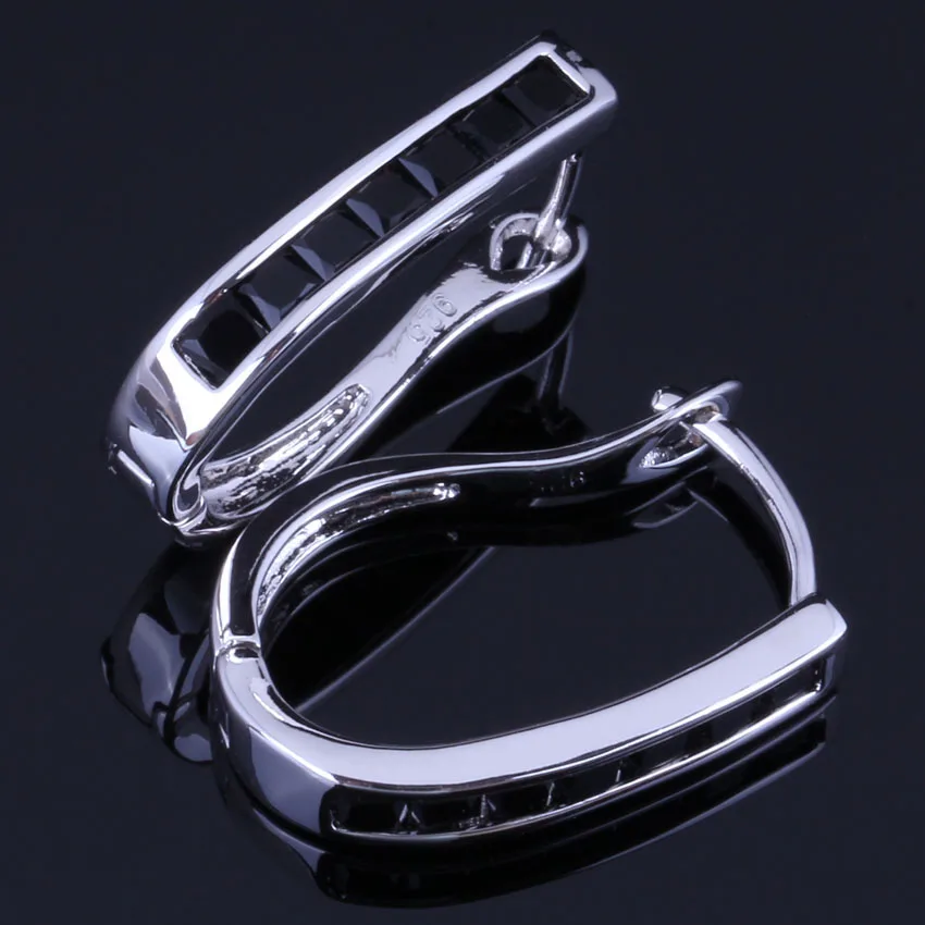 

Stunning Black Cubic Zirconia Silver Plated Clip Hoop Huggie Earrings V1055