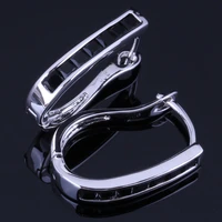 stunning black cubic zirconia silver plated clip hoop huggie earrings v1055