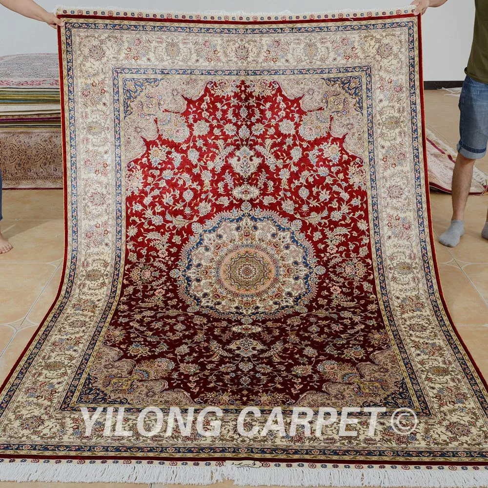 Yilong 5 'x 7 5' персидский шелковый ковер синий медальон изысканный ручной вязки