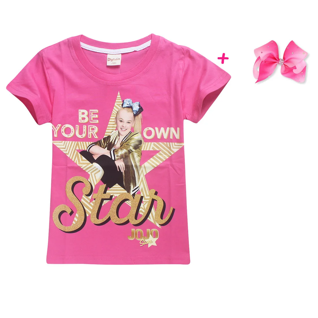 Футболки из хлопка для детей, лето, Jojo Siwa, топы для маленьких девочек, футболки+ банты для волос, одежда для детей 6-14 лет