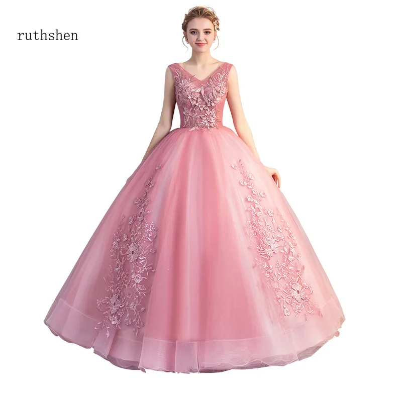 Ruthshen бледно лиловый Цвет Бальные платья Vestidos De 15 Anos Сезон лето v образный вырез