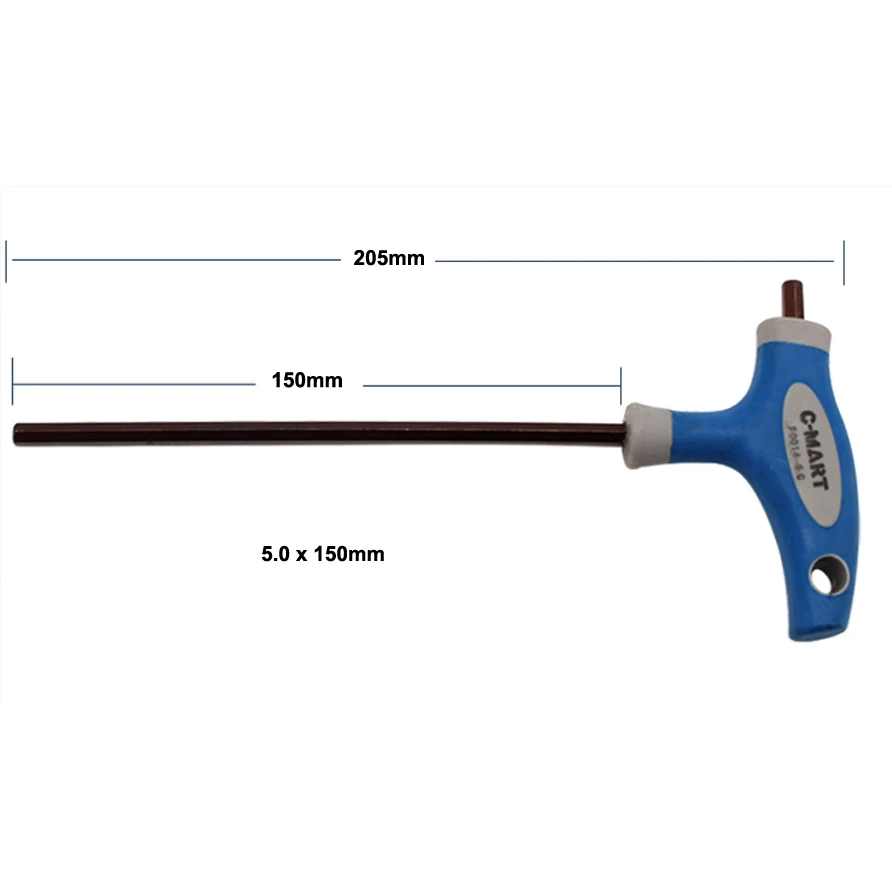 5.0x150mm C-Mart ручной инструмент 2,5/3/4/5/6/8/10 мм хром-ванадиу Сталь внутренний шестигранный ключ, дюймовый стандарт Т-образная ручка, дюймовый стандарт allen шестигранный ключ разводной раздвижной гаечный ключ - Цвет: 5.0x150mm