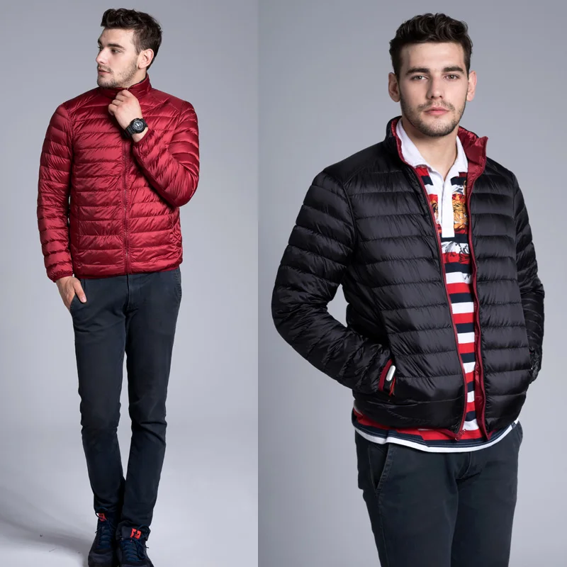 M-4XL, мужская двусторонняя куртка на утином пуху, новинка, зимний мужской ультра светильник, Двустороннее пальто, теплое, тонкое, стоячий воротник, пуховое пальто - Цвет: Wine and Black
