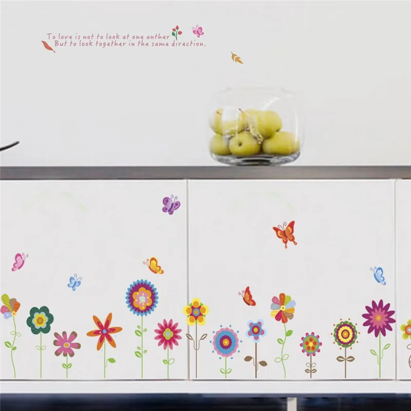 

Hot DIY colorful flower butterfly bee garden wall stickers bedroom home decoration cartoon wall decals diy poster pvc mural art