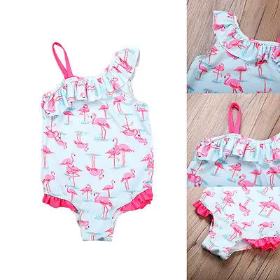 Lovely Toddler Kids Baby Girls Flamingo Ruffles One Piece Swimsuit Swimwear Summer Beach Biquini Bathing Suit Bikini Beachwear | Спорт и