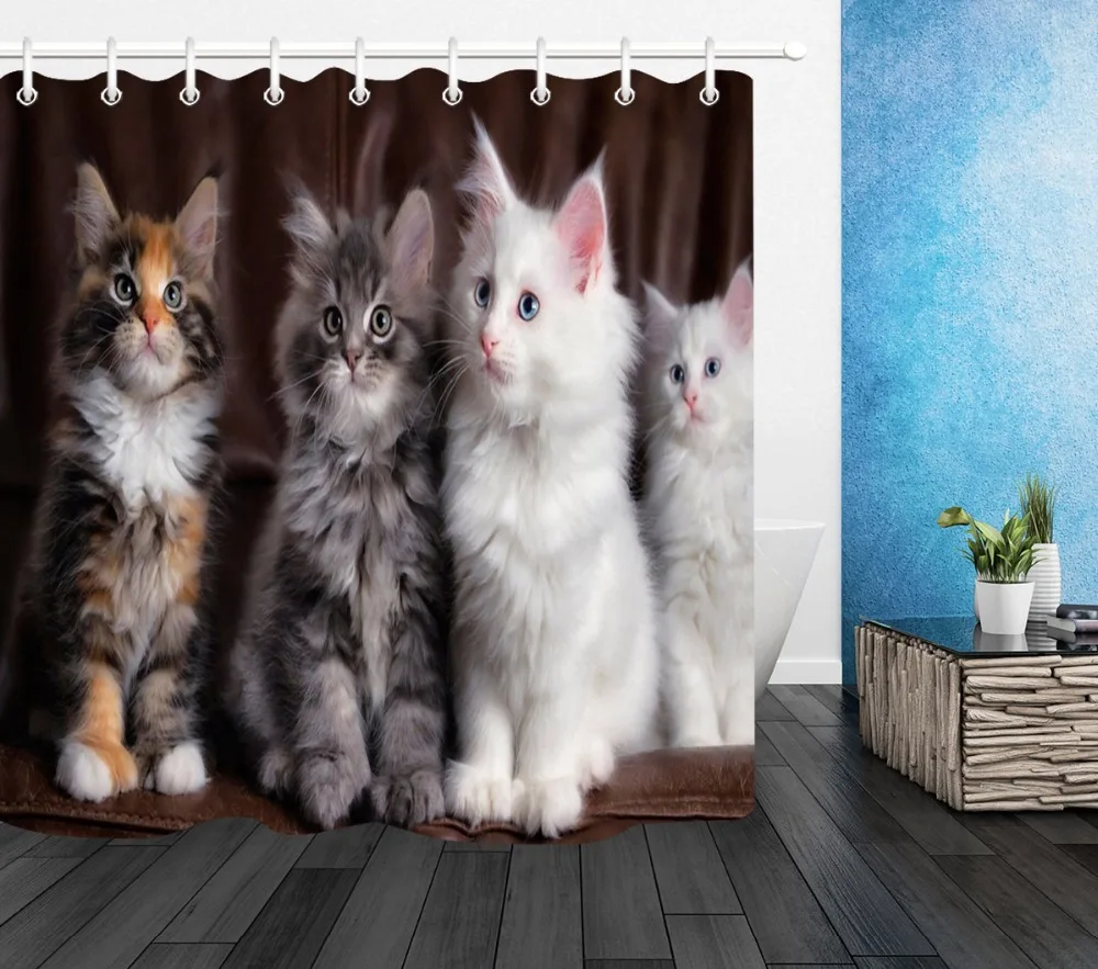 lb 3d cute funny cat shower curtain set hooks waterproof polyester fabric funny animal bathroom curtain for kids bathtub decor free global shipping