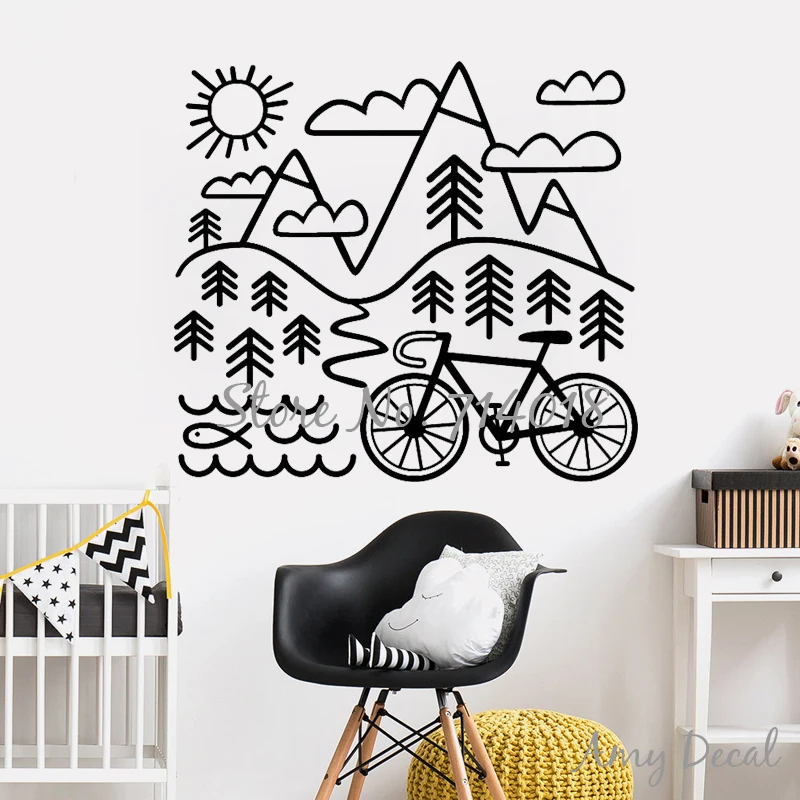 Let's Go Wild Bicycle and Mountains Наклейка на стену рождественский подарок для велосипедиста