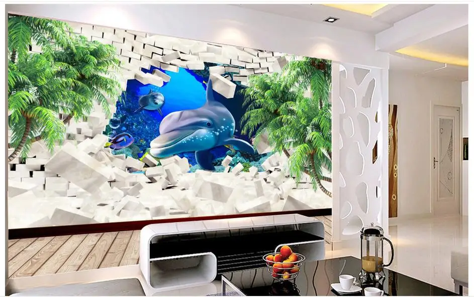3D настенные росписи обои на заказ картина Dolphin кокосовое дерево ТВ настенная