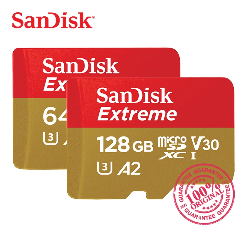 Карта памяти SanDisk Extreme microSD UHS I microSDHC/microSDXC модуль Transflash карты C10 U3 V30 A1 A2 32 ГБ 64 и 128 256