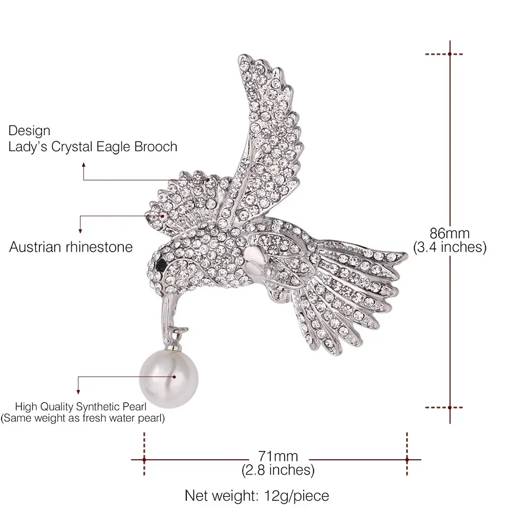 U7 Full Crystal Eagle Pin Brooch Lovely Gift Women Jewelry Rhinestone Pearl Bird Animal Brooches Banquet Accessories B138 | Украшения и