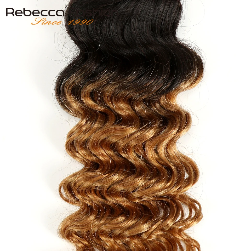 Rebecca Ombre Brazilian Deep Wave Bundles 1/3/4 Pcs Remy 2 Tone Color T1B/27# T1B/30# T1B/99J# 100% Human Hair Bundles images - 6