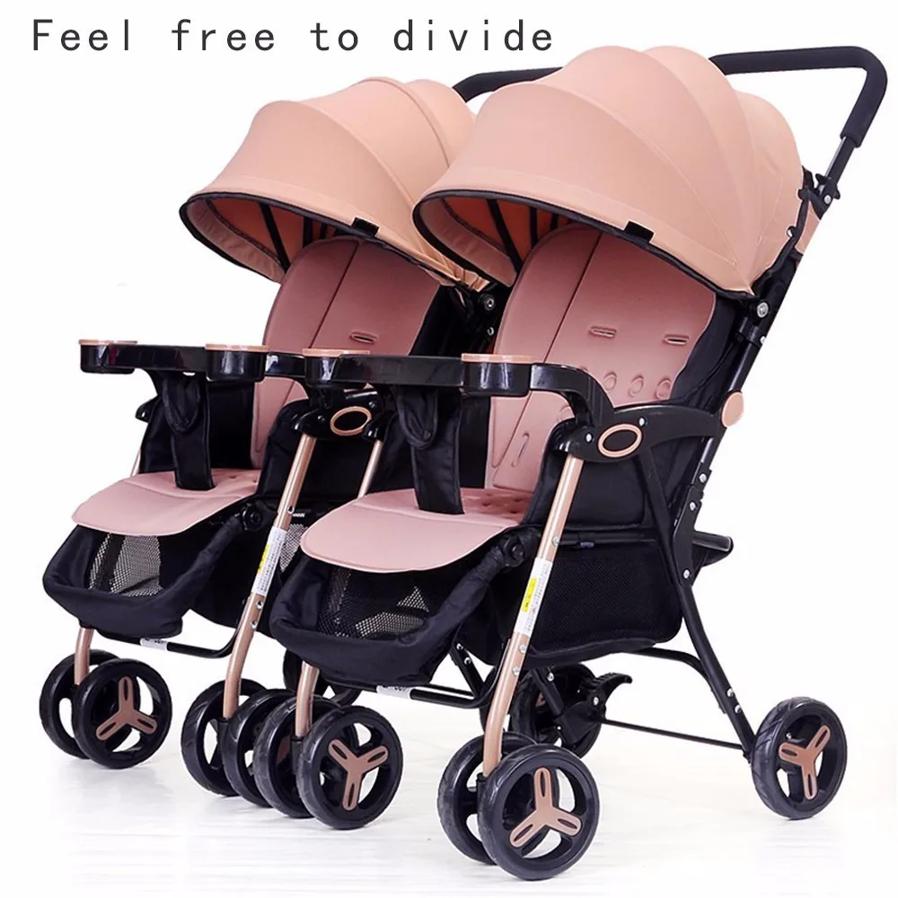 Free Shipping Safe fashion Side by Twin Baby Stroller Ultra Light Folding Seated Lying Double Seat Cart Summer Detachable |