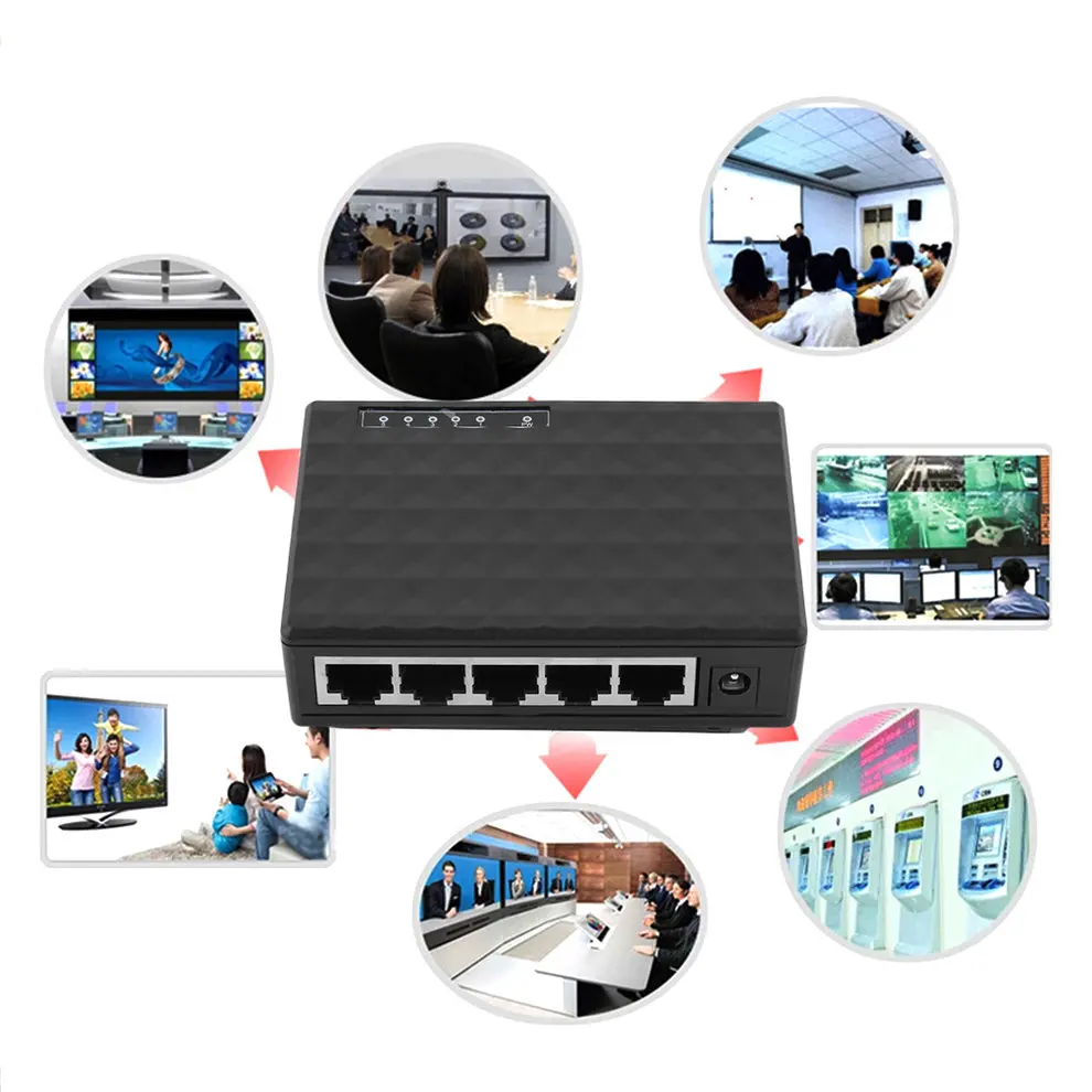 5 Порты и разъёмы 10/100 Мбит/с Настольный сети Ethernet LAN Мощность адаптер Switch