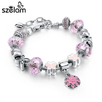 szelam 2019 snake chain bracelets bangles for women pink crystal charms gift silver bracelets pulseira sbr160038