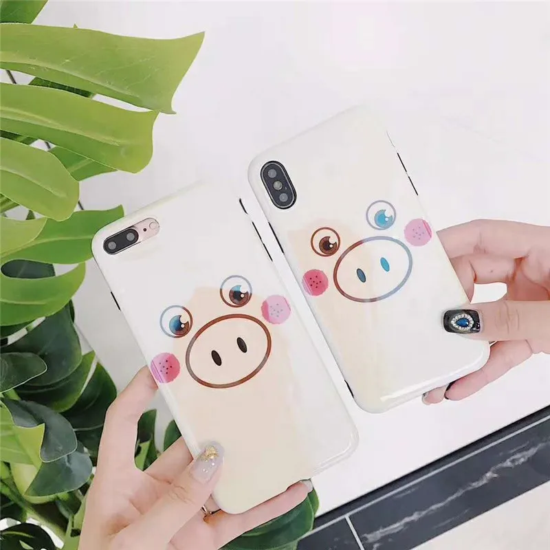 Blue Light Ray Cases Cute Piggy Big Eyes Face Animals Pattern Phone IMD Covers For iPhone X 6 6s Plus 7 8 Fundas Coque Capa |