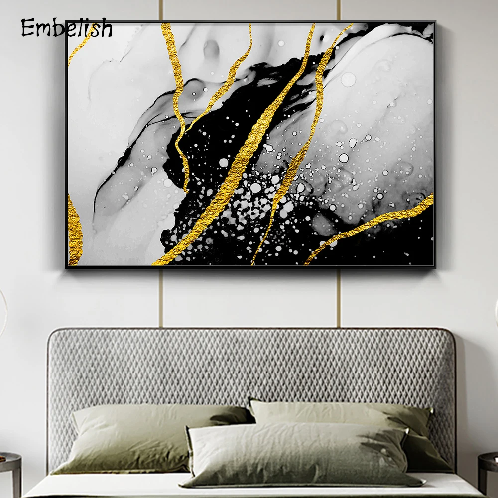 

Embelish 1 Pieces Art And Golden Abstract Ink Colors Home Decor Wall Pictures For Living Room HD Canvas Bedroom Paintings Poster