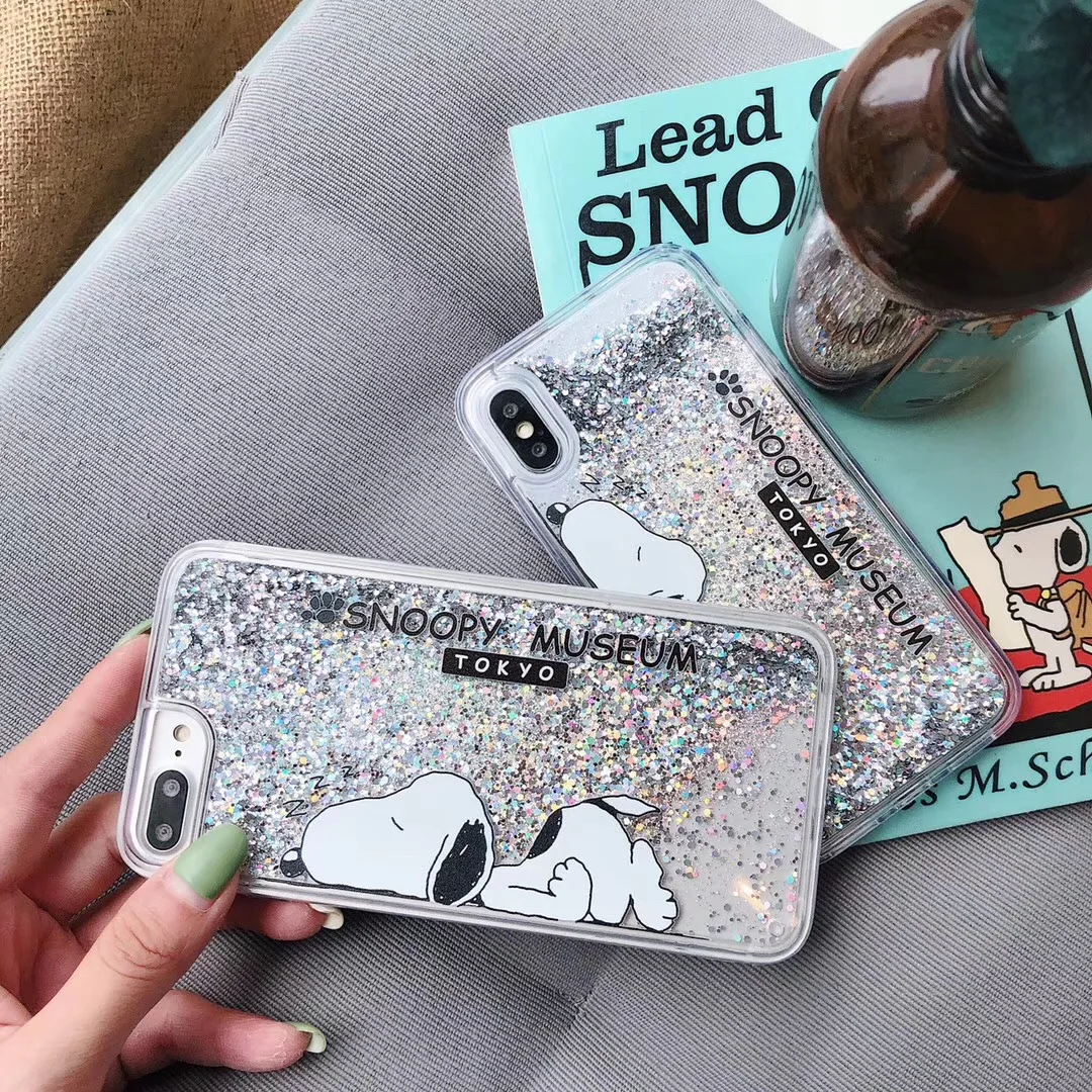 Cute Cartoon S noopy Dog Phone Case for IPhone 6 6S 7 8 Plus X XR XS MAX Transparent Quicksand Protect Shell Glitter PhoneCase |