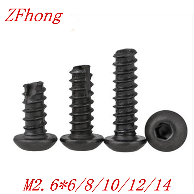 

100pcs/lot M2.6*6/8/10/12/14 Button head self tapping screw with flat end