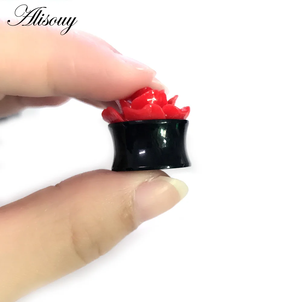 Alisouy, 1 пара, 3D, красная роза, заглушка для ушей, акриловая, телесная, Ушная заглушка и тоннели расширитель для мочек ушей, измерительные приборы, пирсинг для тела, ювелирные изделия для женщин