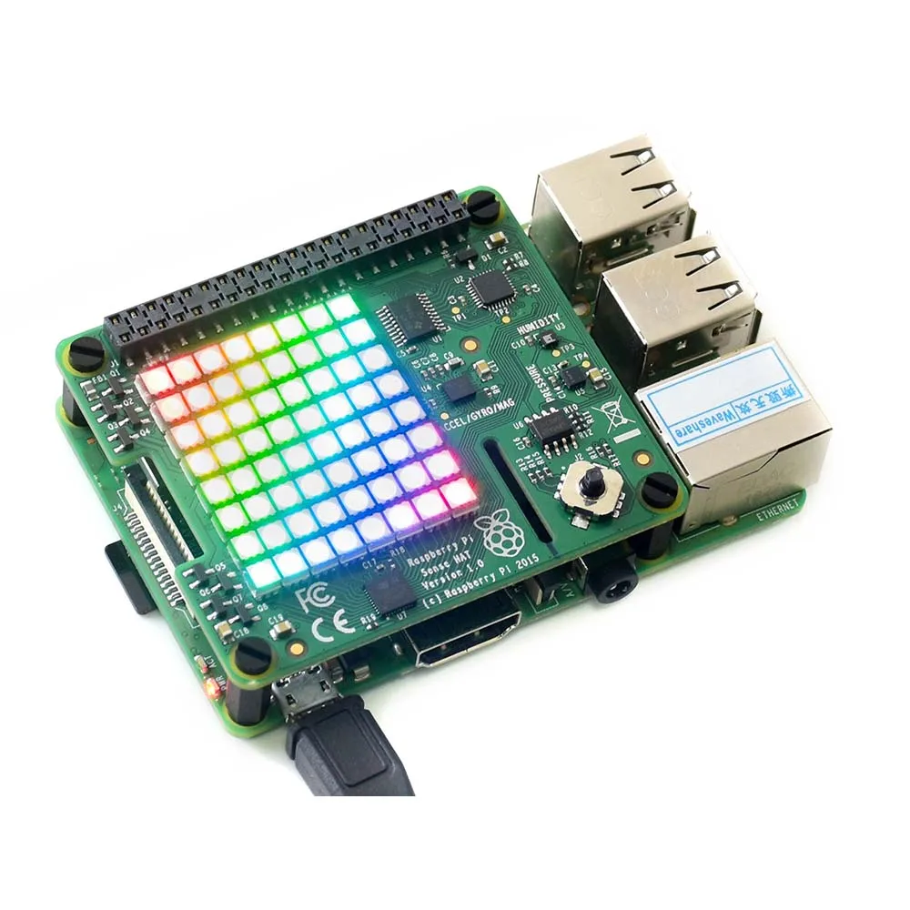 Wavesahre Sense Hat для Raspberry Pi дополнительная плата с 8*8 светодиодная RGB Матрица Джойстик