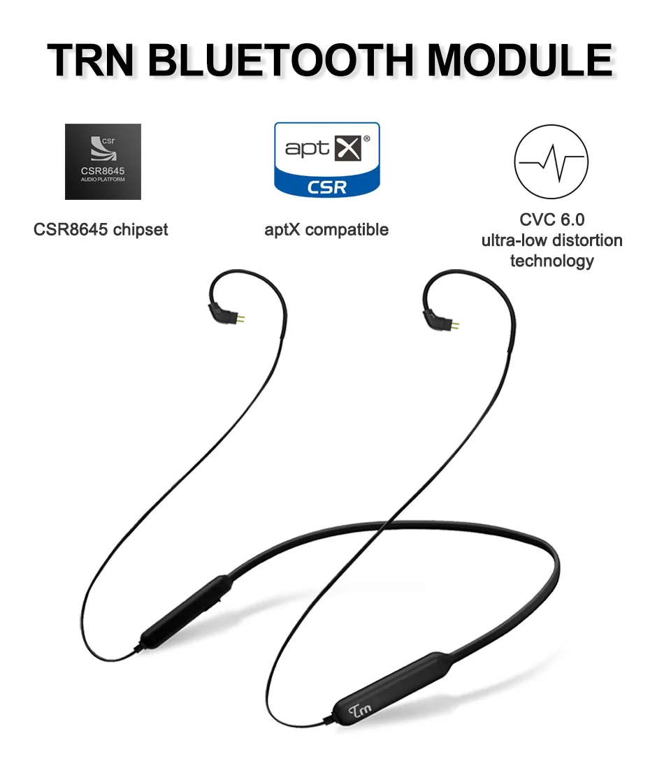 Новый TRN BT3 беспроводной Bluetooth 4 1 APT X кабель HIFI наушники 2PIN использовать для V10 V20 V80