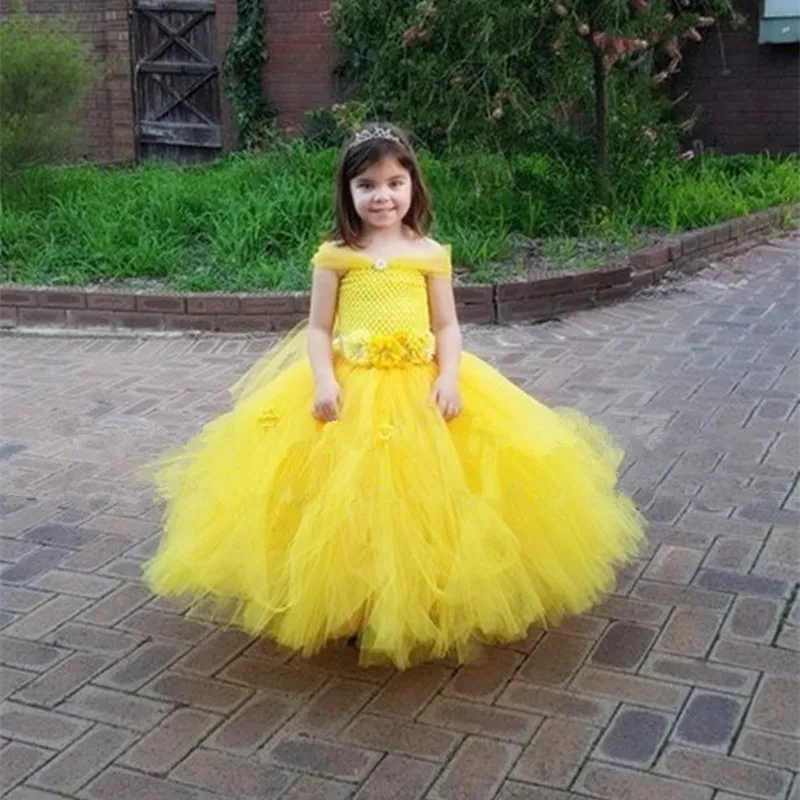 

Girls Halloween Tutu Dress Beauty And The Beast Cosplay Princess Belle Girls Ball Gown Dresses For Photo props Party PT239