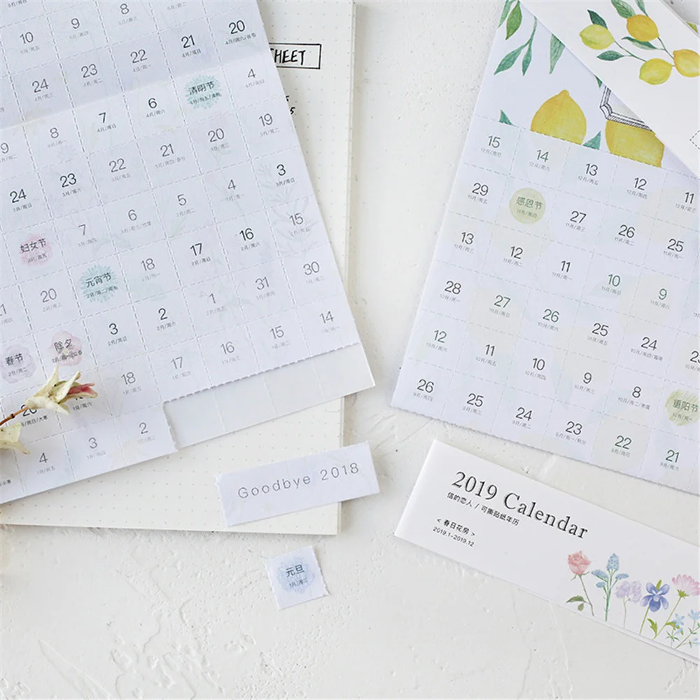 Милые 2019 год календарные наклейки Kawaii канцелярские DIY скрапбукинг украшения