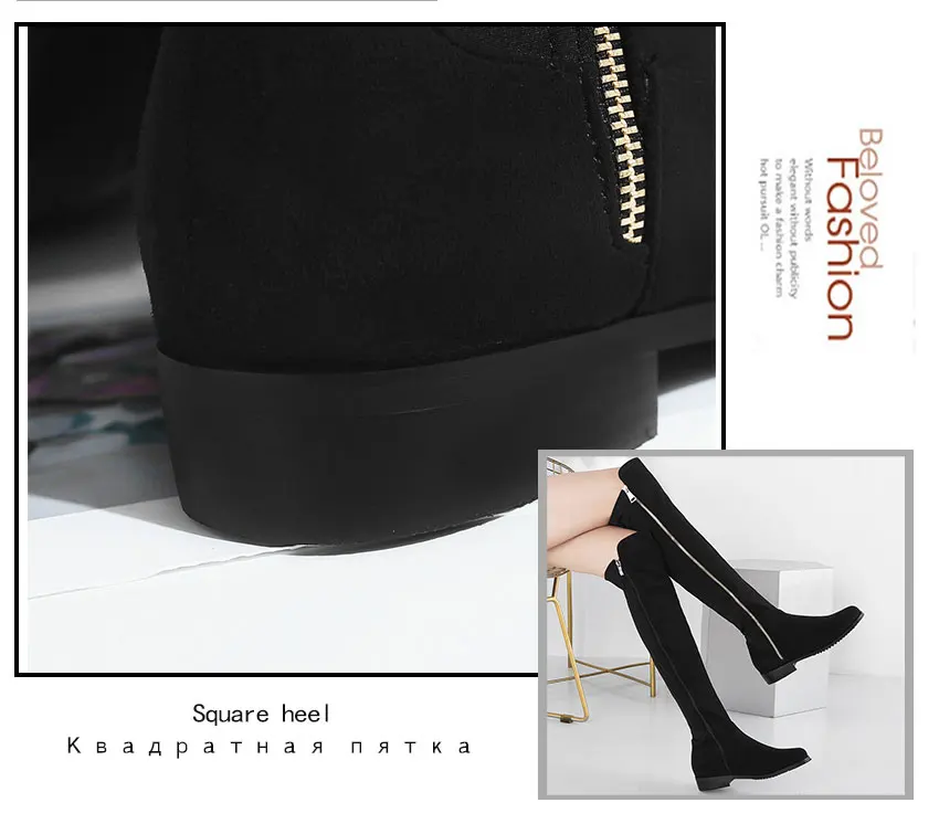 QUTAA Women Over The Knee Hig Boots Platform Square Heel Fashion Winter Shoes Women Motorcycle Boots Big Size 34-43