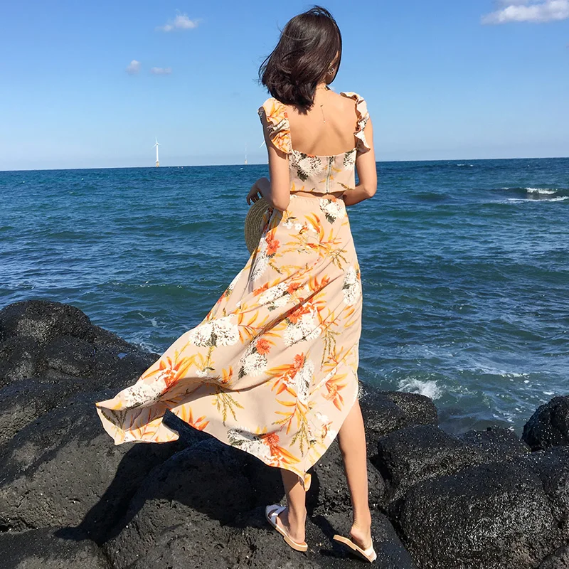 Женское Летнее Пляжное Платье 2019 с цветочным принтом бохо Богемное длинное Макси