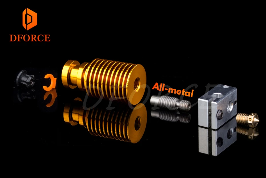 DFORCE Высокое качество настройки Золотой радиатор hotend V6 сопло J-нагревательная головка блок тепловой брейк для E3D hotend для PT100