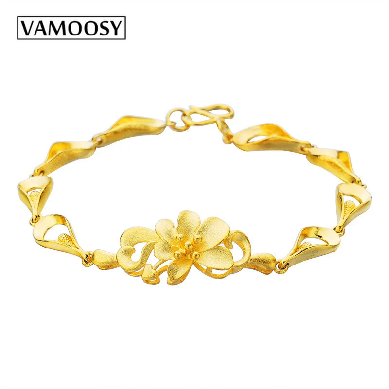 

Flower Shaped Bracelets for women 24K gold charm bracelets for wedding bracelet bride Wrist jewelry fine bracelet Jewelry