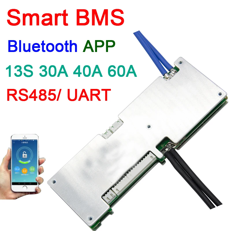 13S 48V 60A 40A 30A умная литий ионная плата защиты батареи bms баланс Bluetooth приложение 485