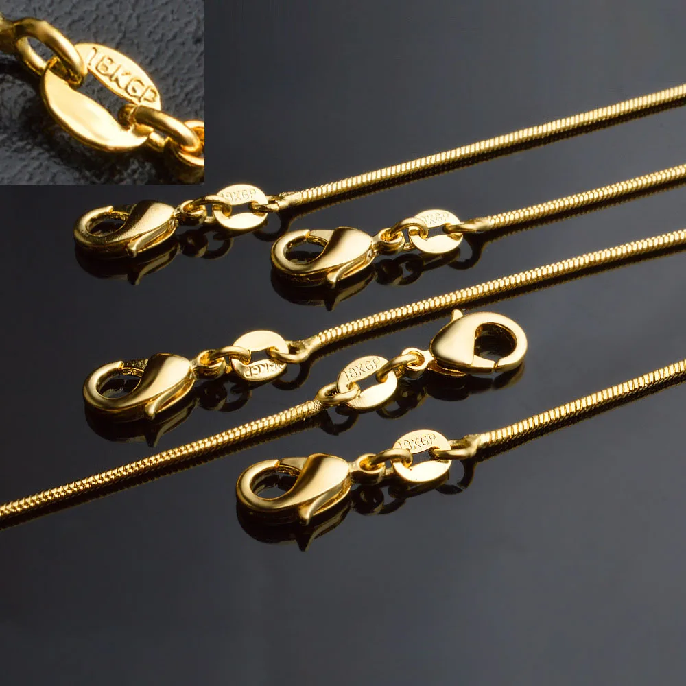5 шт./лот 18KGP 16 18 20 22 24 26 28 30 дюймов 1 мм Gold Filled змея цепочки Цепочки и ожерелья Модные