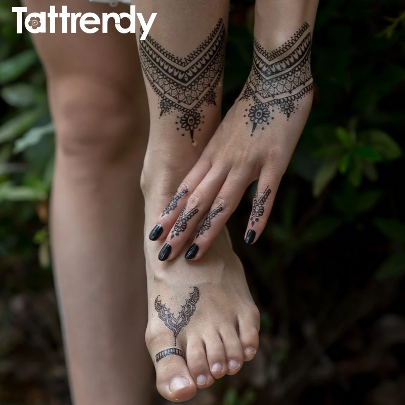 Популярные черные татуировки хны быстрые водонепроницаемые кружевные модные