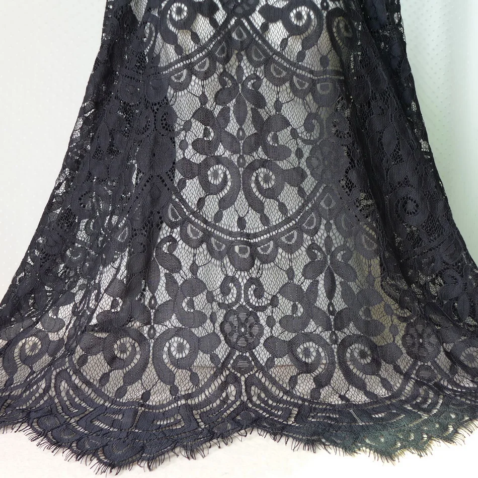 

New Arrival One Piece 135cm French Eyelash Lace Fabric Black Scalloped Embroidered Patchwork-Accessories Tulle Mesh Lace Fabric