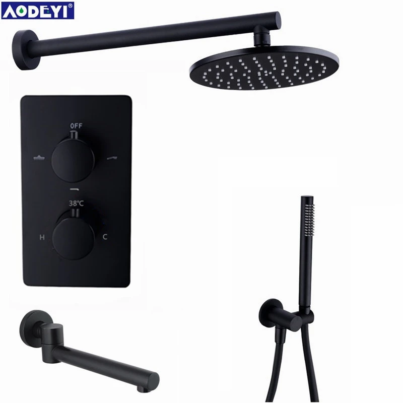 Смеситель для душа латунный черный 3 ходовой термостатический|faucet set|shower faucet