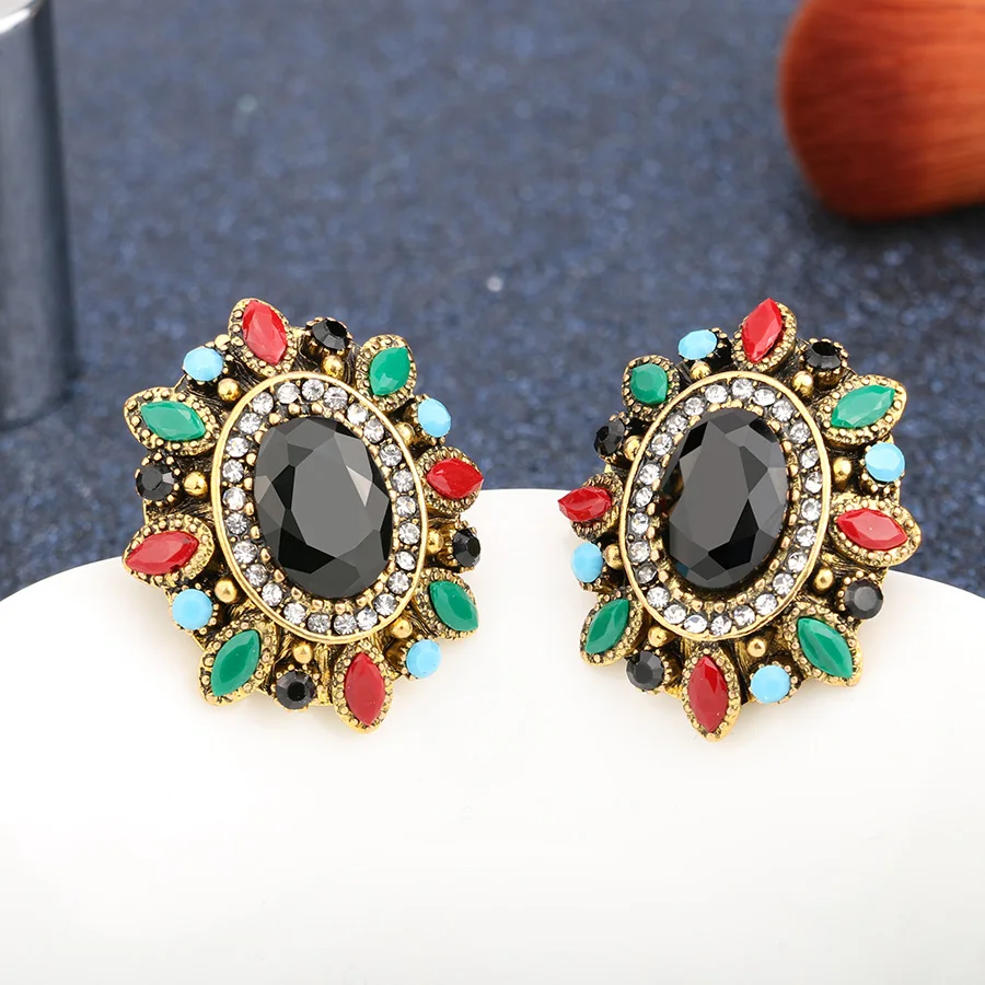 Кинели богемный Большой Хрустальный цветок серьги для женщин античное золото